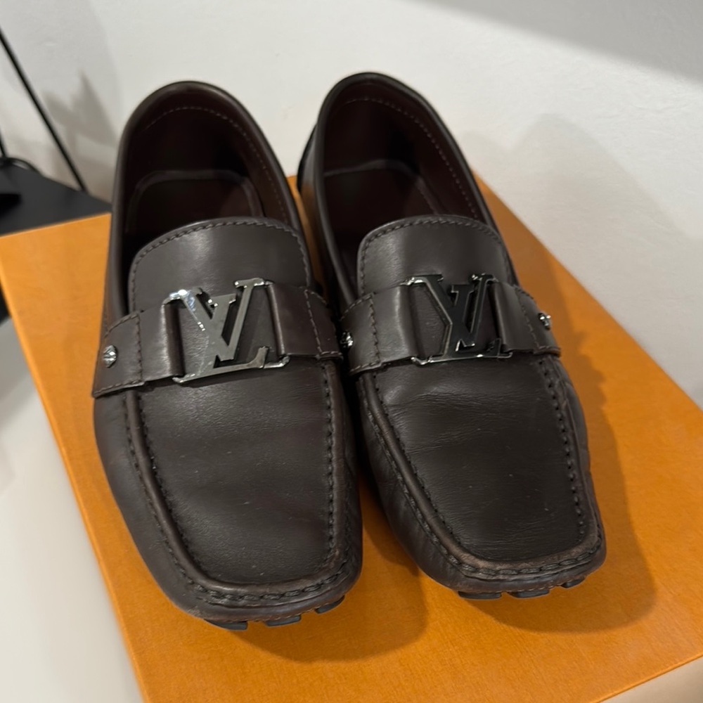 Louis Vuitton Brown Leather Loafers with Metal Detail